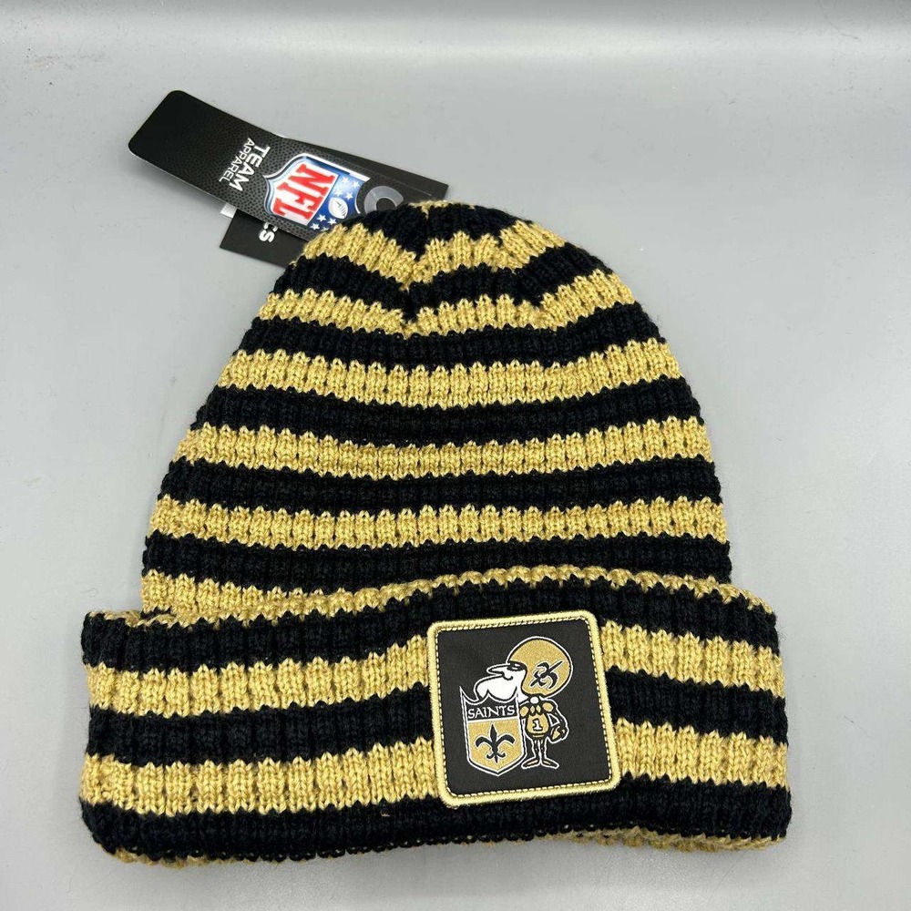 New Orleans Saints NFL Hat Men Black Yellow Knit Fanatics Cuffed Beanie Cap New